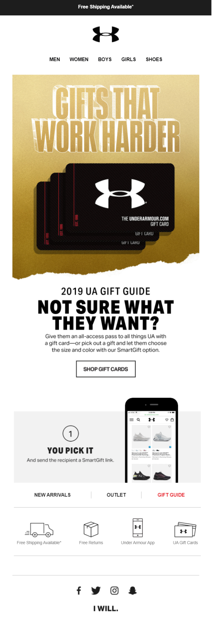 Under Armour Xmas Eve email