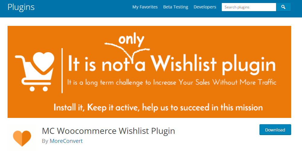 WordPress website presenting the MC wishlist plugin