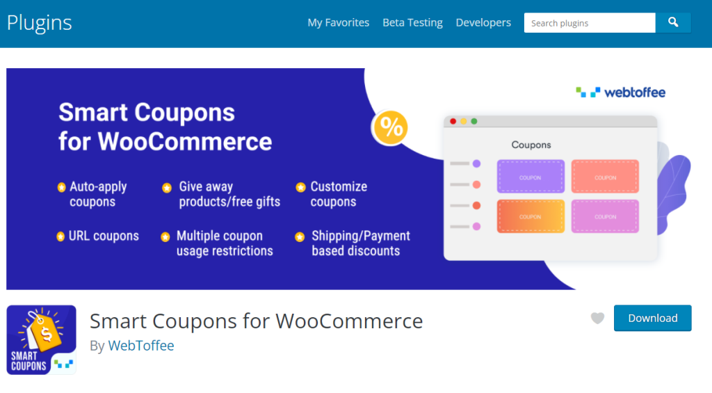 The Smart Coupons plugin available on the WooCommerce website 